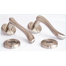BARI LEVER ON ROSE DOOR SET WITH ESCHUCHEON SET SATIN CHROME - ONLY  (COMPLETE)