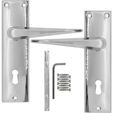 ELBE CHROME PLATED LEVER  HANDLE - HINGE & LOCK DOOR PACK